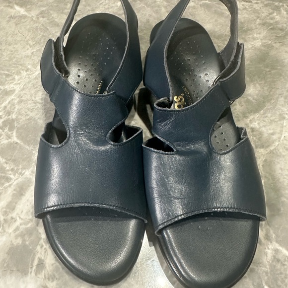 SAS Suntimer Womens Heeled Sandals Navy BlueLeather Tripad Comfort Shoes Size  7 - Picture 6 of 6